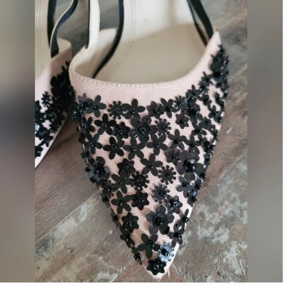Zara Black Floral Pink Black Embellished Women's Kitten Shoes size 41 US 10 - Picture 7 of 9